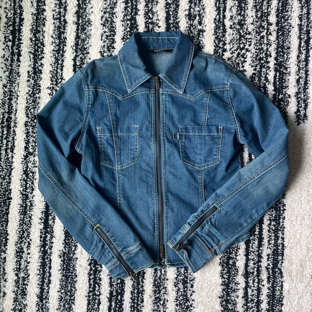 ✨ Vintage Express Stretch Zip-Up Denim Jacket Shirt